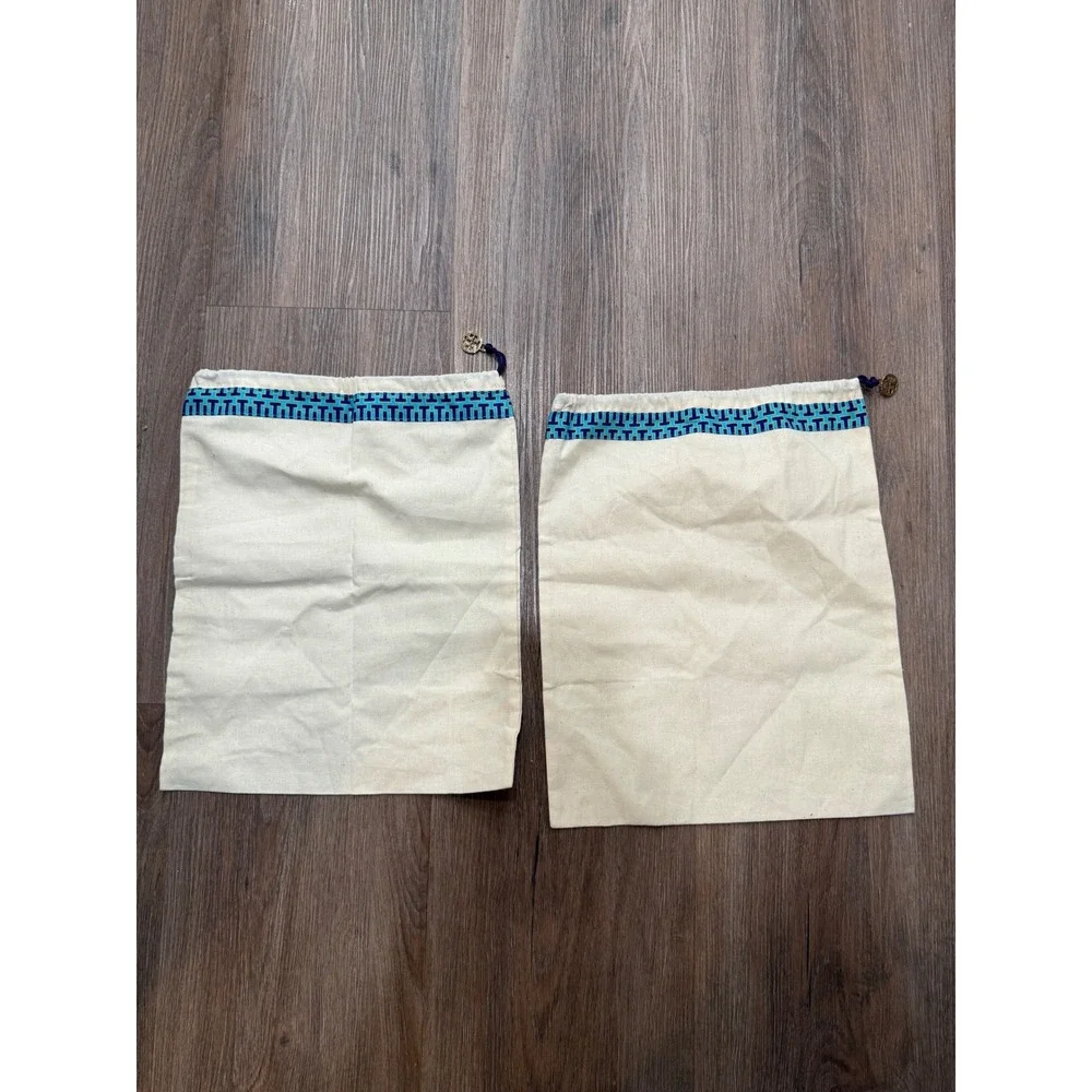 Tory Burch Dust Bags Set of 2 Beige Blue Logo Drawstring Shoe Pouch